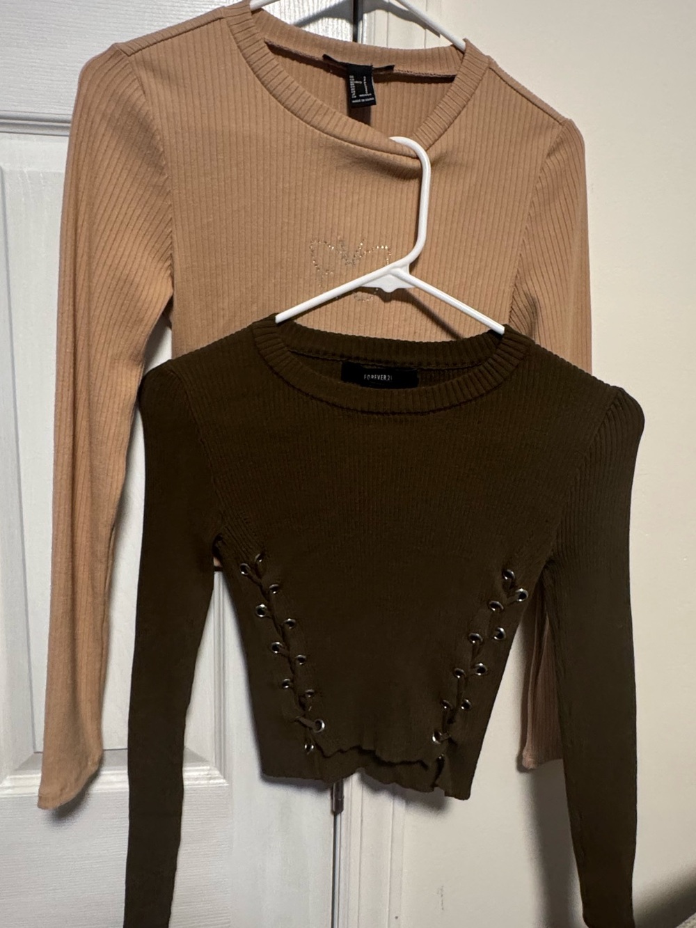 Forever 21 Ribbed Long-Sleeve Tops in Camel and Olive